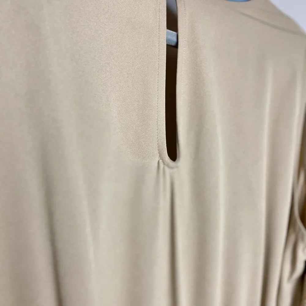 NWT Cato Jumpsuit 14/16W Beige Tan Wide Leg Side Slit Button Accent Belted Wrap